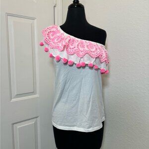 Lilly Pulitzer Pink and White Off-Shoulder Women's Top